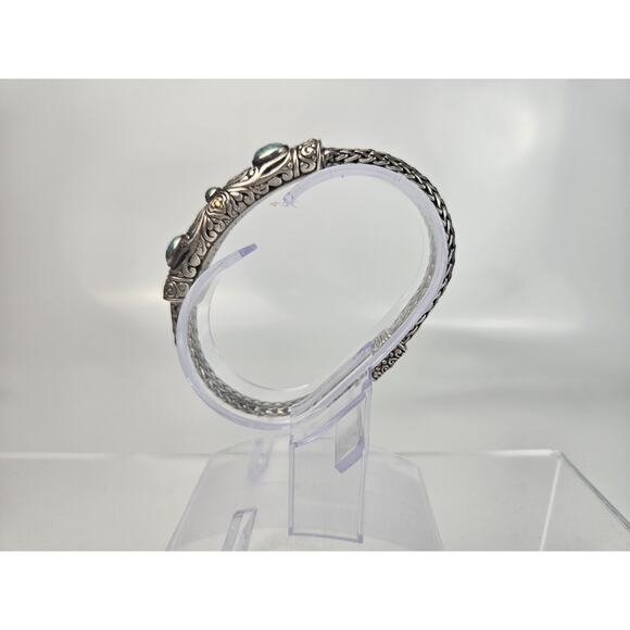 925 Sterling Silver Turquoise Woven Bracelet 7.5" - Picture 3 of 10